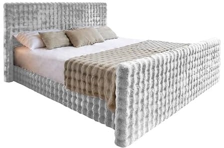 Kaiser Möbel - Bett 200x200 cm, Boxspringbett mit Bettkasten und Topper, Schlafzimmerbett, Jugendzimmerbett, Doppelbett mit Stauraum und Gepolstertes Kopfteil, Bubble Stoff - Blanket - Hellgrau