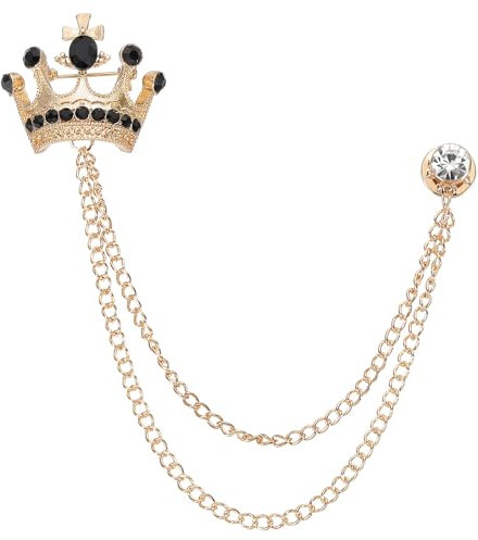 PATIKIL Broche à Chaîne Suspendue Couronne, Broches de Costume en Strass Broches de Cristal de Mode pour Femmes Hommes Vêtements Robe Bouquet Manteau Chapeau Sac, Ton Or (Noir)
