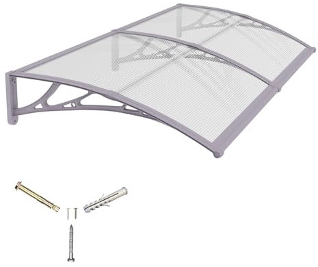 Auvent pour Porte d'entrée 150x100cm,Toit Marquise Abri en Polycarbonate Protection Contre Pluie,UV et la Neige Support Robuste en ABS Durable