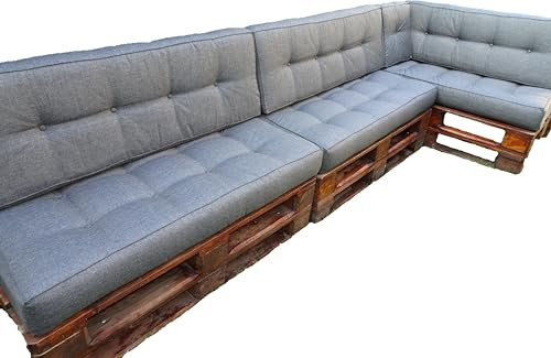 Jacek Palettenkissen Set, Rückenlehne und Sitzkissen, 120 x 60 cm, Anthrazite (Set 7: 3xSitzpolster, 3xRückenpolster, Flanke)