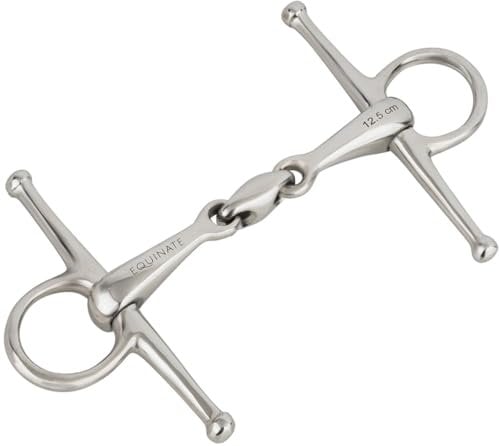 Equinate Schenkeltrense Edelstahl 16mm doppelt gebrochen 14,5cm | Anatomisch geformtes maulfreundliches Gebiss mit sanfter Einwirkung | Lasergravierte Größenangabe | Knebeltrense
