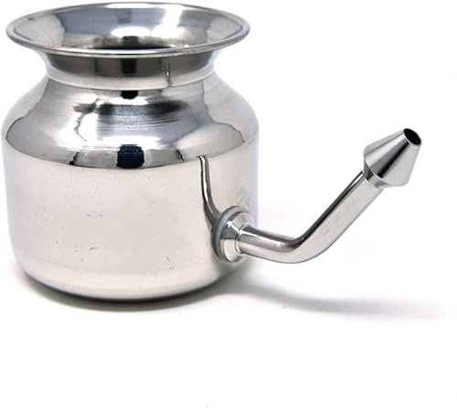 Grade Stainless Steel Ayurvedic Jal Neti Pot for Sinus Congestion and Nasal Cleansing Non-Corrosive Unbreakable Hygienic Smooth Nose Tip Snugly Fits Any Nostril with Cleaning Brush