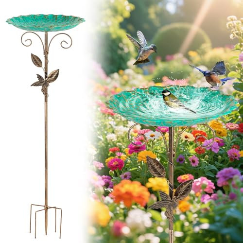 Bain d'oiseaux pour Extérieur,Bains pour Oiseaux Sauvages Décoration Jardin, Décoration Jardin Amovible avec 5 Bases Fixes,Mangeoire Oiseaux pour Jardin,Hauteur 77CM Design Vintage 