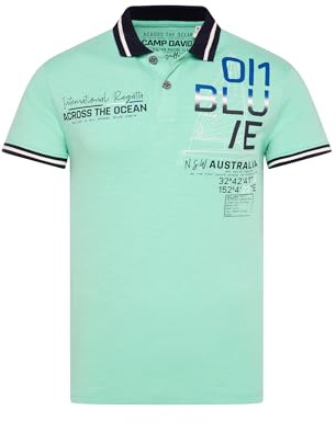 Camp David Herren Kurzarmpolo mit Sailing Print Mint Leaf, XXXL
