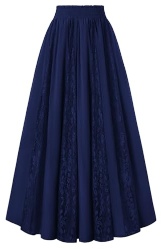 Damen Renaissance Maxirock Vintage Spitze mit Tachen Elegante Viktorianische Dunkelblau Rock S