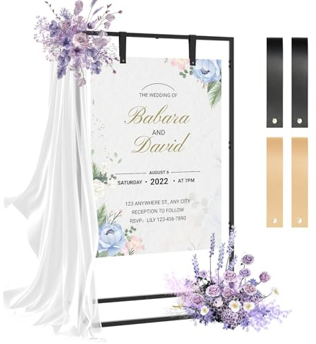 Hochzeitsschild-Halter, 164 x 76 x 51 cm, Ständer für Hochzeitsschild, Hochzeits-Willkommensschild-Ständer, quadratischer Bogen-Präsentationsständer, Staffelei-Ständer für Präsentation, 2 Lederriemen