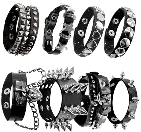 HISAKYST 8pcs Spiked Bracelets Emo Bracelets Spike Bracelet Unisex,80s cool rock style, a must-have for parties, music festivals, and motorcycle enthusiasts