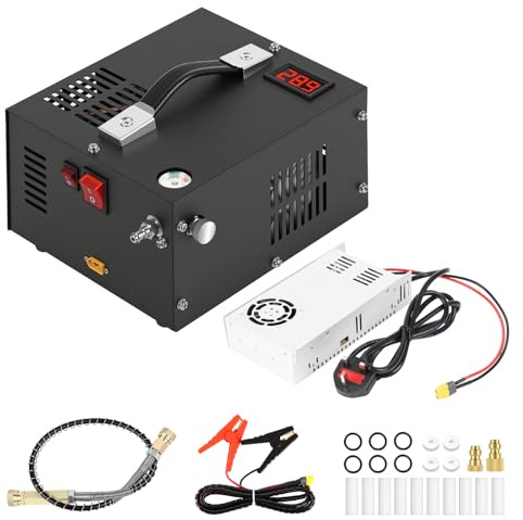 PCP Air Compressor 4500PSI/30MPa Portable Pcp Compressor with External Power Adapter, Built-in Fan, 12V Dc/110V Ac, no Water & Oil Required, Suitable for Air Rifle, Paintball, Air Rifle, Car Tires