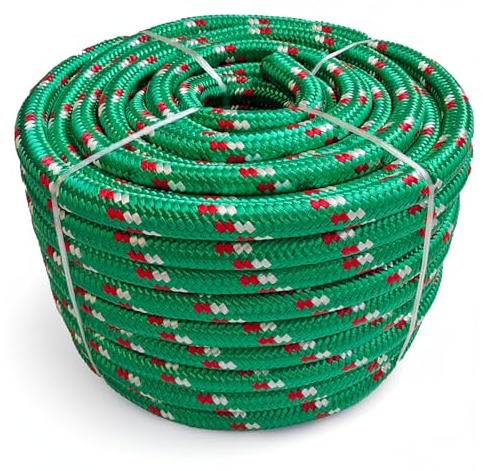 Corde polypropylène tressée Vert-Rouge - Hydrofuge, Flottante, Anti-UV et Haute résistance à la Traction - diamètre 20 mm, Longueur - 50 m - idéale pour Escalade, Levage, Bricolage et sécurité