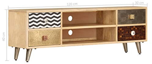 Generic Mobile TV in Legno Massello di Mango con 2 Scomparti e 4 Cassetti, Console Multimediale in Stile Industriale per Soggiorno o Area di Intrattenimento, Gambe in Metallo per