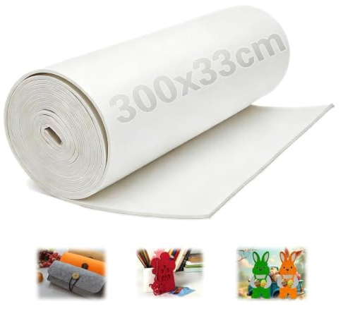 Ezitruz Filz Meterware 300×33 cm, Filzstoff Weiß Filz 3 mm Dick Filzrolle Filzmatten zum Fuschneiden Bastelfilz Polyester für DIY Handwerk Filzunterlage Patchwork Aufbewahrungstasche Stickfilz