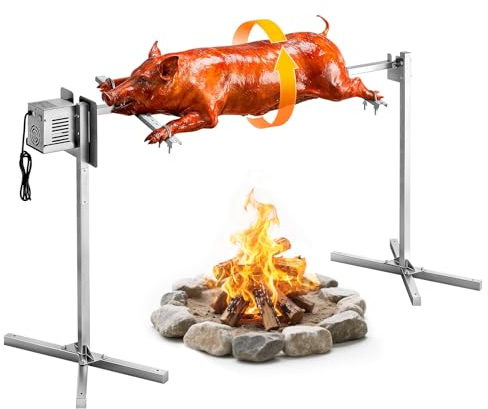 VEVOR Barbecue Rôtissoire Capacité de Charge de 60 kg, Kit de Tournebroche Électrique à 8 Niveaux de Hauteur, Moteur Automatique 38 W, Fourchette en INOX de 1321 mm, pour Agneau Porcelet, Fête