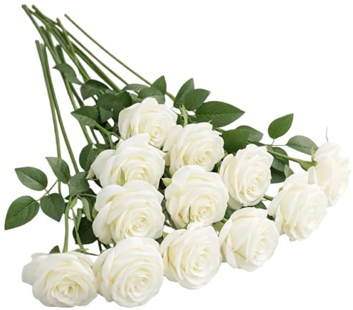 10 PCS White Roses, White Roses Artificial Flowers, White Artificial Roses with Stems for Home Garden Decoration, Wedding Decor and Party Arrangements