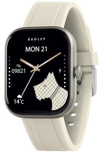 RADLEY Series 55 Smart Watch for Women with Hands-Free Calling, 1.75'' Touch Screen, Step Count, SOS Feature,Health Fitness Tracker, Heart Rate Monitor, Music Control, White Silicone Strap
