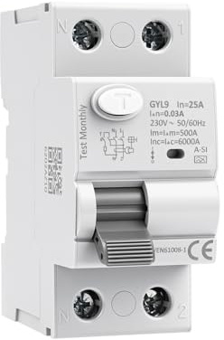 Interruttore Magnetotermico Differenziale tipo A-SI Interruttore Differenziale 25A 30mA 2P Funzioni di Protezione da Sovratensioni, Armoniche e Interferenze Elettromagnetiche GYL9-2P-25A-030-A-SI