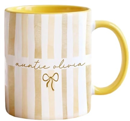 Custom Mug - Custom Aunt Mug, 12 oz Personalized Coffee Mug for Auntie with Name, Cute Striped Cup with Bow, Gift for Aunt Birthday Christmas Mother's Day