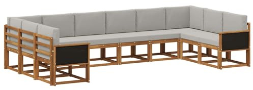 vidaXL Outdoor-Sofagarnitur mit Kissen 10 pcs Natürlich und Hellgrau, Gartenliege, modernes Lounge Set, wetterbeständige Möbel, perfekte Sitzgruppe für den Außenbereich