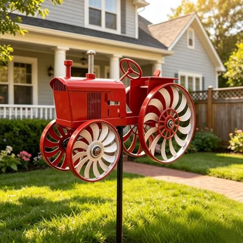 Vintage Traktor Windspiel,68cm Windrad Garten Metall 3D Windmühle, Windspiel Mit Metall Gartenpfahl, Einzigartige Und Magische Windmühle Gartens Wind Spinner, Für Garten, Rasen, Terrasse