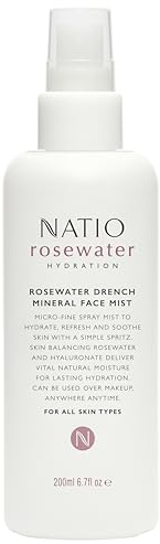 Natio Australia Rosewater Hydration Drench Mineral Face Mist, 200 ml - Face Moisturiser For All Skin Types - Makeup Safe Face Mist Hydrating Spray