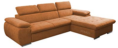 mb-moebel Ecksofa mit Schlaffunktion Eckcouch mit Bettkasten Sofa Couch L-Form Polsterecke für Wohnzimmer, Schlafsofa Sofagarnitur Wohnlandschaft - 284x196x99cm - NILUX (Orange, Ecksofa Rechts)