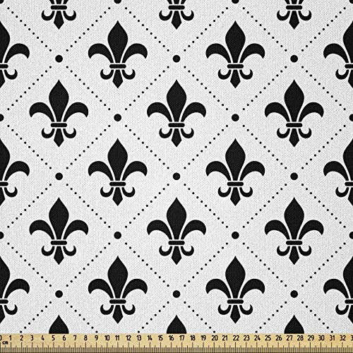 ABAKUHAUS Fleur De Lis Stoff als Meterware, Französisch Motive, Microfaser Stoff für Dekoratives Basteln, 1M (230x100cm), Schwarz Grau Weiß