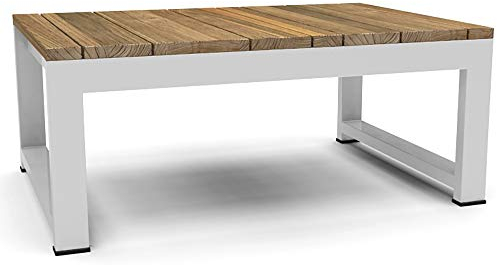 Teako Design Cavedine Designer Beistelltisch Edelstahl-Teak wetterfest Teakholz unbehandeltes Massivholz Sofatisch