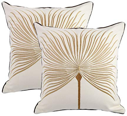 Hodeco Stickerei-Kissenbezüge, 45 x 45 cm, Heimdekoration, feines Fäden, Löwenzahn-Blume, Kissenbezug für Couch, Schlafzimmer, Stuhl, 100 % Baumwolle, Leinen, Blumenmuster, 45 x 45 cm, Beige, 2 Stück