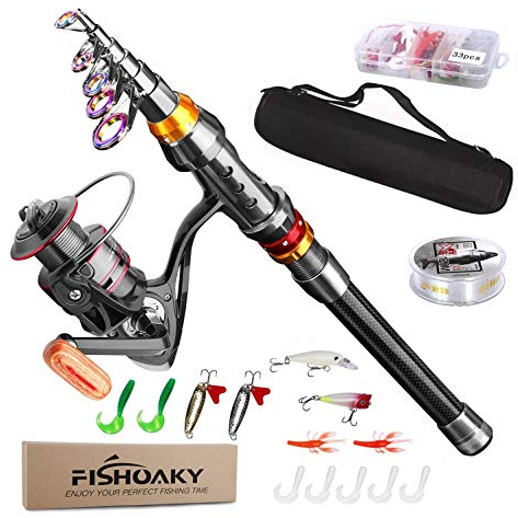 FISHOAKY Angelrute Teleskoprute, 1,8M Fishing Rod, Carbon Fiber Angelruten Angeln Rute Pole für Salzwasser Süßwasse | Kinder & Erwachsene | Boat, Surf, See, Daiwa, Dam, Ozean, Meer, Junior