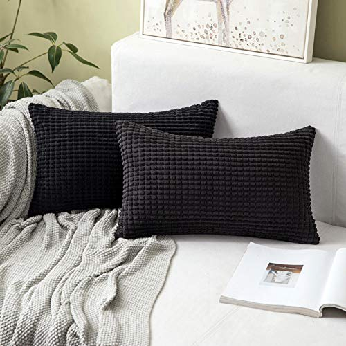 MIULEE 2er Set Kissenbezüge Kordsamt Dekokissen Kissenbezug Sofakissen Dekorativ Couchkissen Kissenhülle Bezug Weich für Wohnzimmer Schlafzimmer 12x20 Inch, 30x50 cm Schwarz