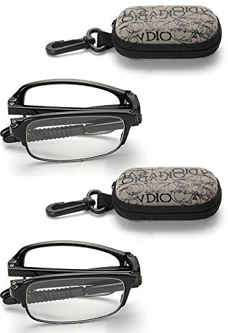 JoXiGo 2 Pack Lunettes de Lecture Pliables Mini avec Étui our Homme et Femme Monture Noir Lens Transparentes Dioptrie +3.5