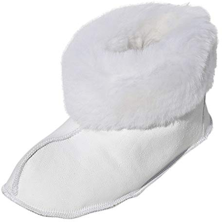 Hollert Damen & Herren Lammfell Hausschuhe Bettschuhe Dream Weiß 100% Merino Schaffell Fellschuhe weiche Ledersohle Hüttenschuhe Mokkasin atmungsaktiv Schuhgröße EUR 42