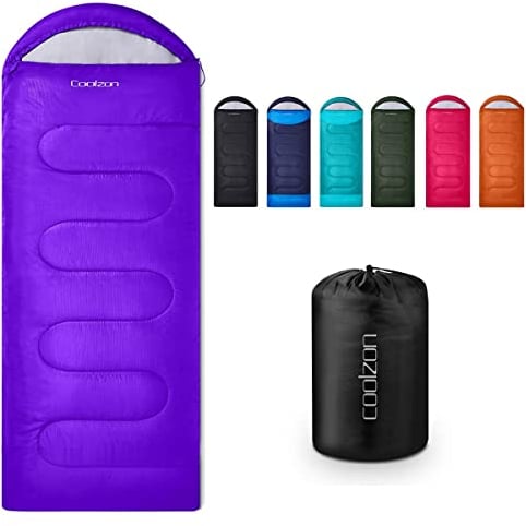 Coolzon Schlafsack Outdoor für Camping 3-4 Jahreszeiten, Erwachsene Deckenschlafsack Kleines Packmaß Ultraleicht Tragetasche, Weich Dick und Warm für Outdoor Camping, Reise, Wandern, Violett