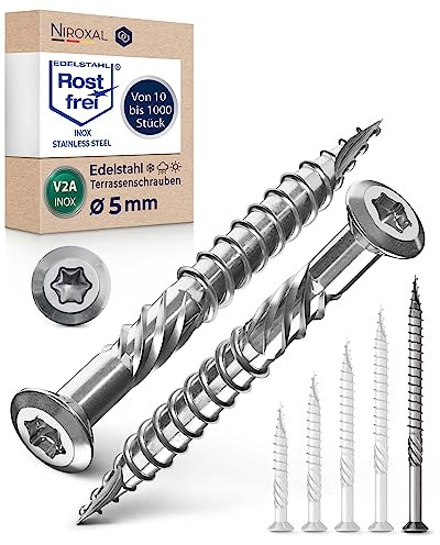 Vis de Terrasse 5x80 en Acier Inoxydable V2A - Torx 5mm d'Épaisseur, 800 Pièces - 80mm de Long, Durci pour Bois