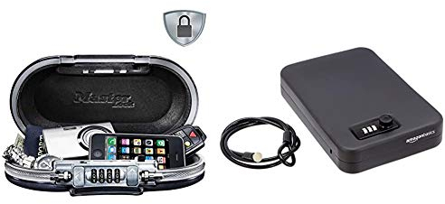 MASTER LOCK Tragbarer Tresor [Zahlenschloss] [mit Kabel] [Schwarz] 5900EURD – Sichern Sie Ihre Wertgegenstände auf Reisen & Amazon Basics - Tragbare Sicherheitsbox mit Zahlenschloss, extra-groß