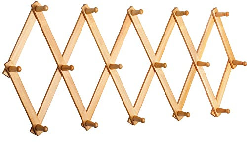 SKOLOO Porte-manteau mural en accordéon avec 16 crochets, moderne et extensible, pour chapeaux, en bois massif, couleur naturelle