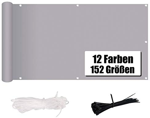 MENGH Sichtschutz Balkon 80x800cm Hellgrau Ohne Bohren (152 Größen & 12 Farben) Wind-und UV-Schutz,160g/m²,Mit Montagezubehör, 100% Polyester,für Balkongeländer, Terrasse & Garten