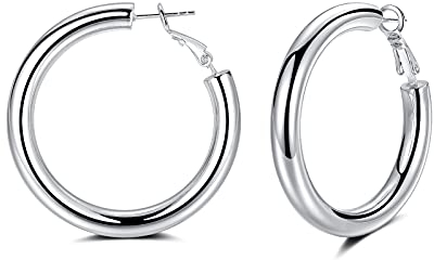 Creolen Silber 925 Groß 20mm/30mm/40mm/50mm, Creolen Huggie Ohrringe Dicke 5mm, Leichte Creolen für Damen Herren Mädchen
