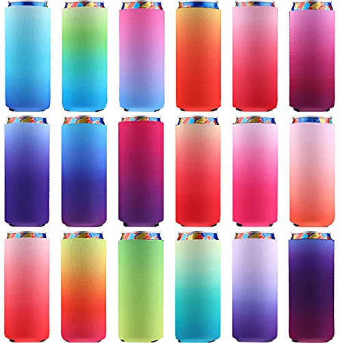 Boao Schlanke Dosenkühlerhülsen aus Neopren, schmal, isoliert, für Getränkedosen, Halter, schmal, Bier, Kaffee, Tassenhülle, wiederverwendbar, Farbverlauf, 340 ml, 18 Stück