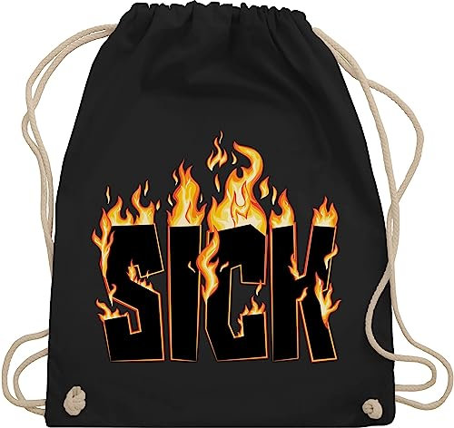 Turnbeutel Rucksack - Sprüche Statement - Sick - Flammen - Unisize - Schwarz - beutel mit flamme statements sick! spruch sicks spruche sprüchen spruechen geschenk zur einschulung sprüche. tanzen,