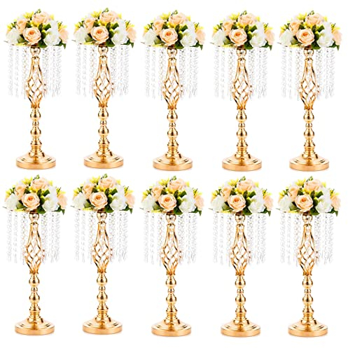 Sziqiqi 49 cm Goldvase Für Hochzeitstafeln, 10 Stück Kristallmetall Blumenständer, Dekorativer Tafelaufsatz für Party Jubiläum Zeremonie Party Geburtstag Event Empfangstische