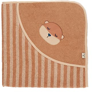 Sterntaler Baby Unisex Badetuch Baby GOTS Otti - Badeponcho Baby, Kapuzenhandtuch, Badehandtuch Kinder gestreift mit Ottermotiv - Bio - braun