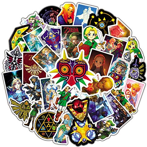The Legend of Zelda Aufkleber 50 Stück,Games Stickers für Kinder Teens Erwachsenen,Vinyl Aufkleber für Laptop,Auto,Motorräder,Fahrrad,Skateboard,Wasserdicht Graffiti Sticker Pack