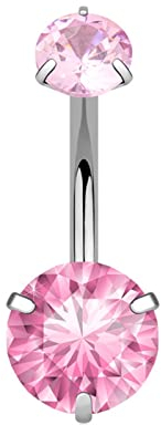 Beydodo Bauchnabelpiercing Chirurgenstah, Barbell Piercing Bauchnabel mit Rosa Zirkonia Körperpiercing Bauchnabelring Silber
