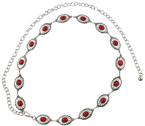 LumiSyne Türkis Kettengürtel Für Damen Oval Hohl Geschnitzt Concho Kettengürtel Retro Western Metall Gürtel Einstellbare Länge Quaste Körperkette Gold Silber Taillengürtel Für Kleid Hosen Mantel Jeans