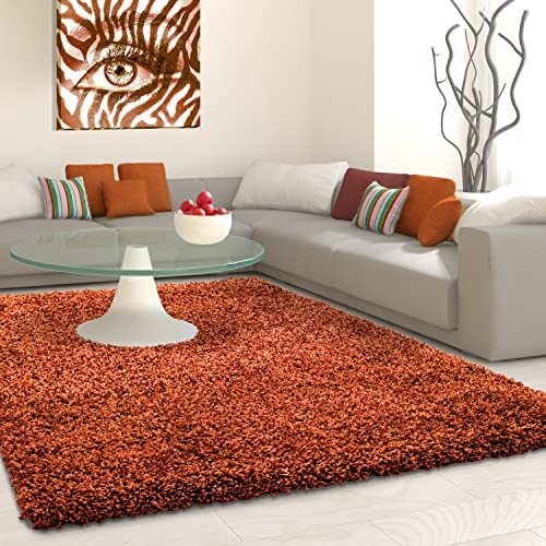 Muratap Teppich Wohnzimmer Weich - Basic Shaggy - Hochflor Teppich Wohnzimmerteppich, Schlafzimmerteppich Pflegeleicht und Fusselfrei - Große: 140x200 cm - Farbe: Terra Orange