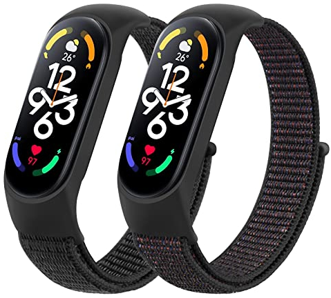 Tobfit 2 Pack für Xiaomi Mi Band 7 Armband, Nylon Weiches Atmungsaktives Armband Kompatibel für Xiaomi Mi Band 7/Xiaomi Mi Band 6/5(Schwarz+Schwarz Sand)