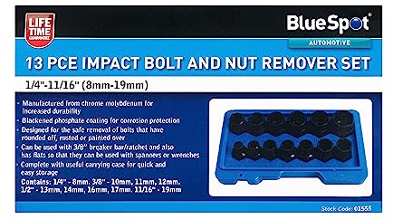 Blue Spot Tools 13 PCE Impact Bolt and Nut Remover Set (1/4-11/16) (8mm-19mm)
