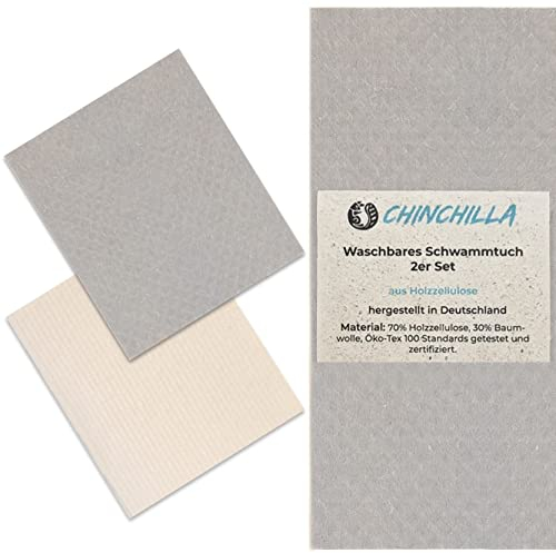 Chinchilla® Geschirrtücher aus Zellulose | Schwammtuch 2er Set in Grey & White | Made in Germany | Nachhaltige Produkte & Zero Waste | Alternative Geschirrtuch | Wiederverwendbare Küchentücher