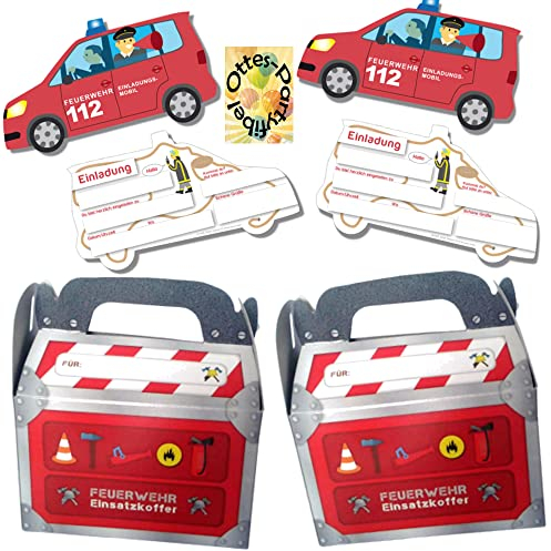 HHO Feuerwehr-Party-Spar-Set - 6 Einladungen + 6 Geschenkeboxen (# Sparset 2)