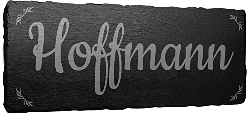 mtb more energy Gravierte Schieferplatte Haustür Türschild Namenschild Familie Familienname - 25x10 cm - Laser Gravur auf Natur-Schiefer - mit auswählbaren Befestigungsoptionen